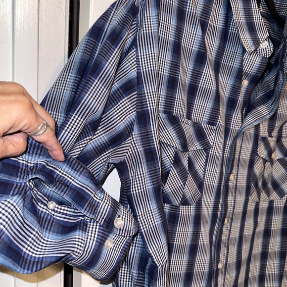 Beverly Hills Polo Club 2X Men's Shirt Button Up Long Sleeve Gray Teal Plaid - Picture 4 of 6